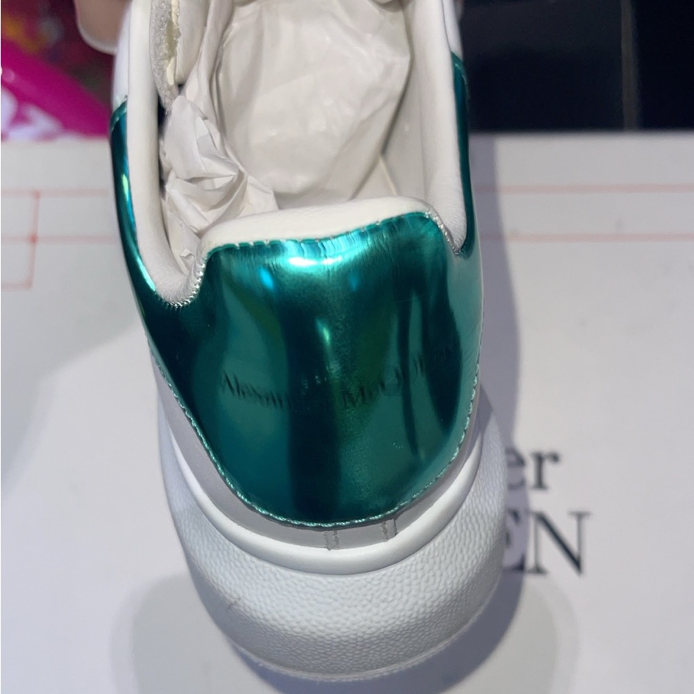 Alexander McQueen White and Metallic Teal Sneakers